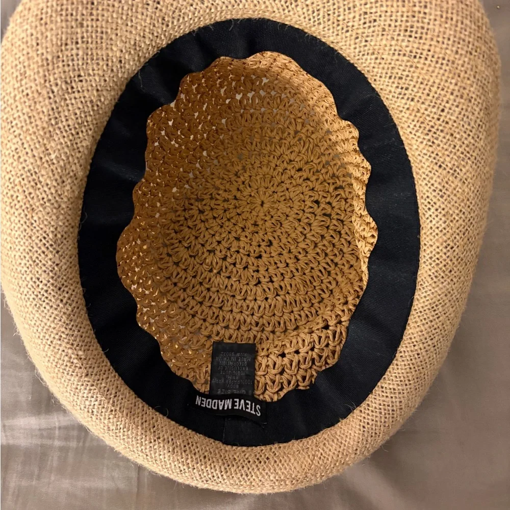 NWOT Steve Madden Straw Fedora Hat Tan Woven Hat with Black Band